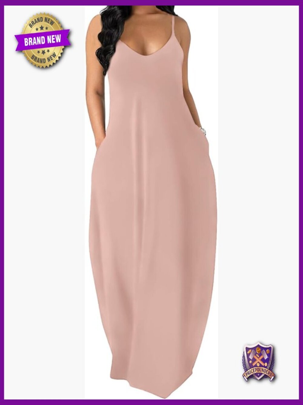 Spaghetti Strap Maxi Dress with Pockets - Adjustable V-Neck Summer Dress